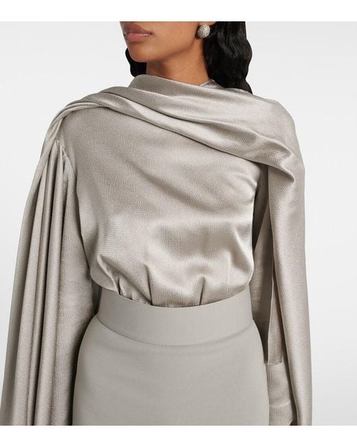 Solace London Gray Rosalia Draped Satin-Trimmed Gown