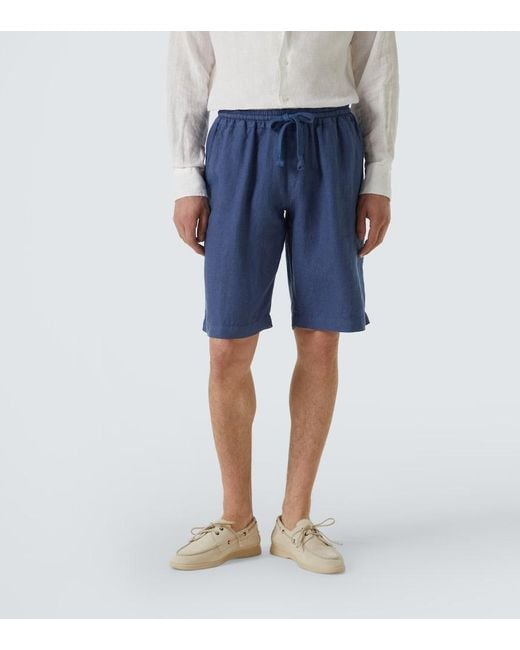 Fedeli Blue Linen Shorts for men