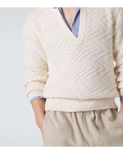 Missoni White Zigzag Wool-Blend Polo Sweater for men