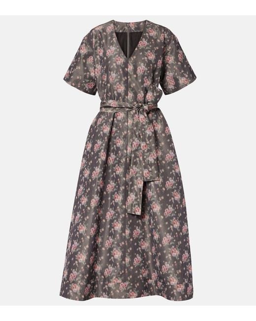 Markarian Black Lunetta Floral Taffetta Midi Dress