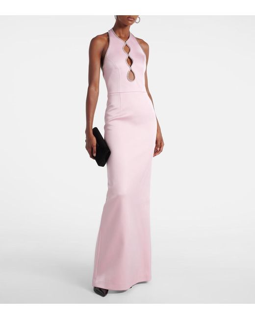 Rebecca Vallance Pink Akari Cutout Halterneck Satin Gown