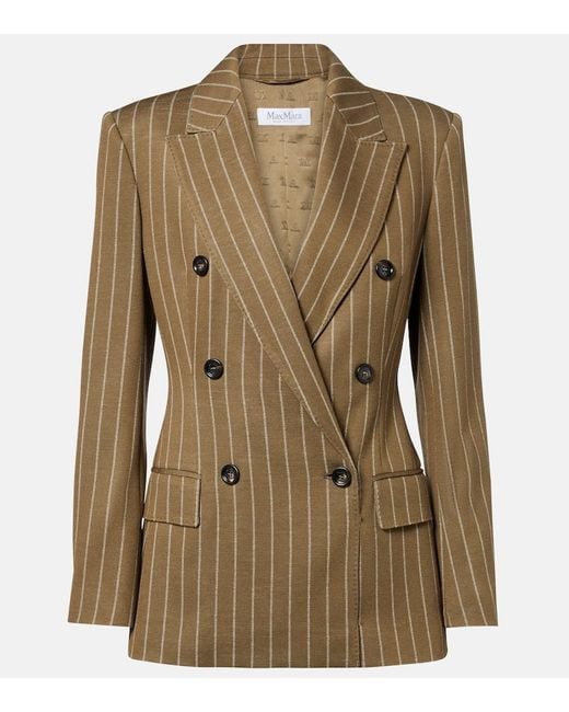 Max Mara Green Balta Pinstripe Double-Breasted Blazer