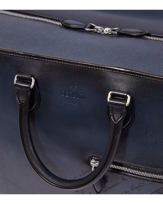 Berluti Scritto Leather Duffle Bag in Blue for Men | Lyst