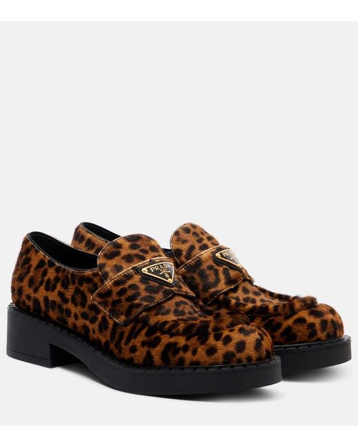 Prada Brown Chocolate Leopard-Print Calf Hair Loafers