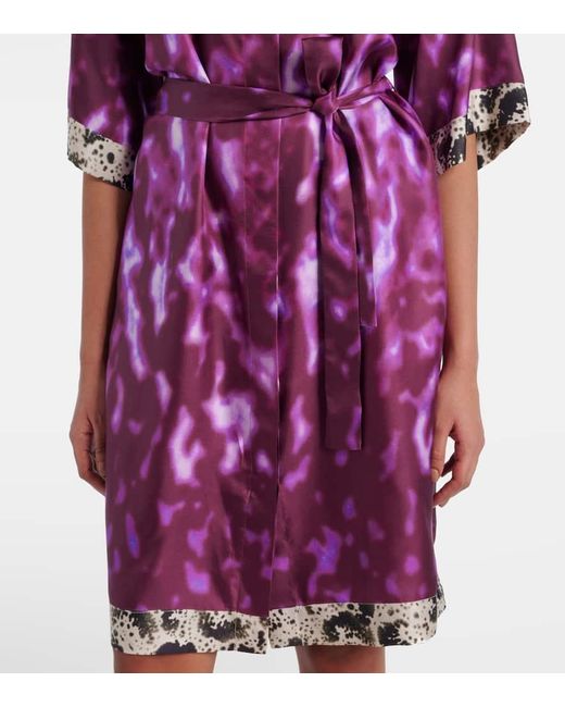 Dries Van Noten Purple Belted Printed Silk Shirt Dress