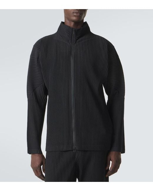 Homme Plissé Issey Miyake Black Basics Pleated Zip-Up Cardigan for men