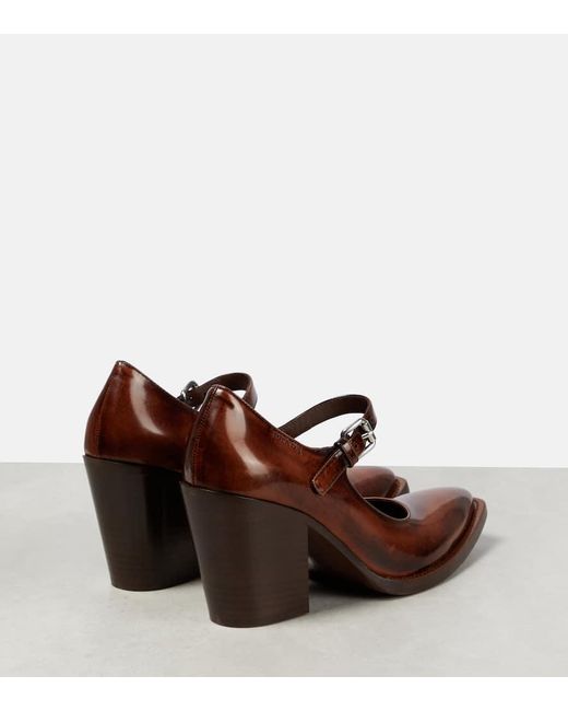 Prada Brown Leather Mary Jane Pumps