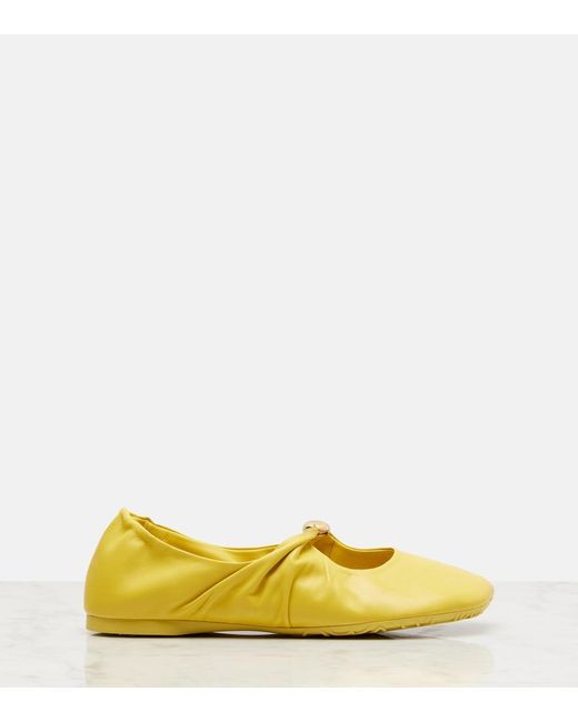 Loewe Yellow Pebble Soft Leather Mary Jane Flats