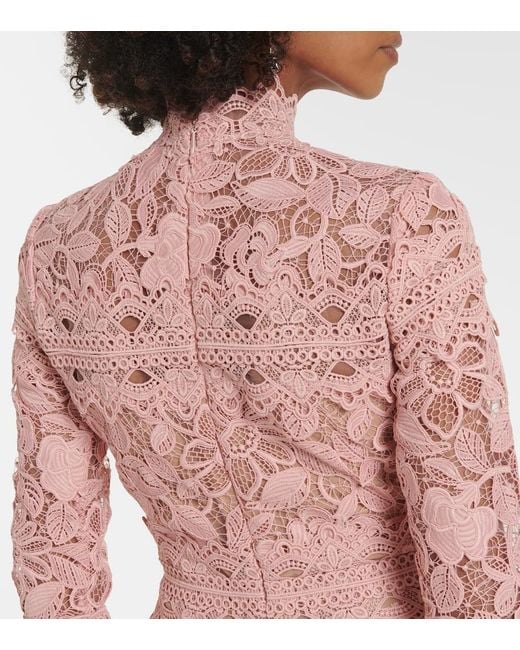 Costarellos Pink Floral Lace Gown