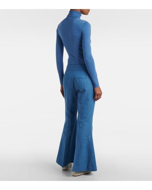 Gabriela Hearst Blue Marsh Cotton And Linen Flared Pants