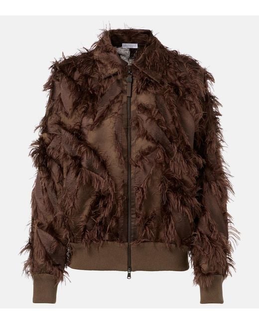 Brunello Cucinelli Brown Feather-Trimmed Jacket