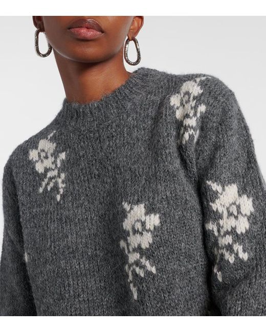 Jil Sander Gray Intarsia Alpaca And Wool-Blend Sweater