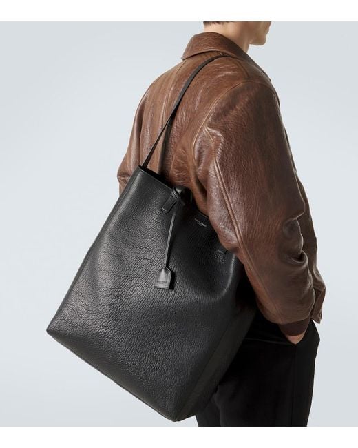 Saint Laurent Black Bold Leather Tote Bag for men