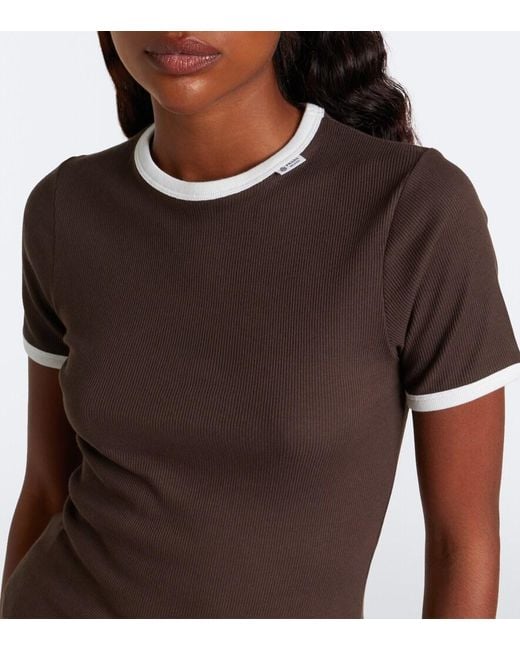 Prada Brown Ribbed-Knit Cotton T-Shirt
