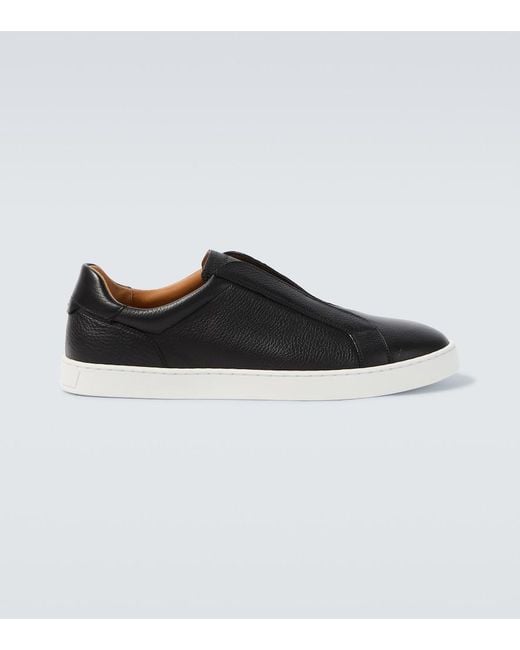 Magnanni Shoes Black Costa Slip Ii Leather Slip-On Shoes for men