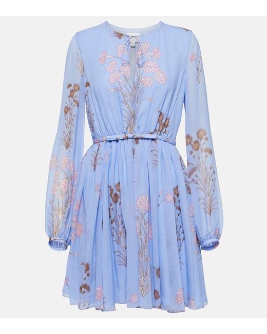 Giambattista Valli Blue Mini Carnation Bouquets Seidenkleid