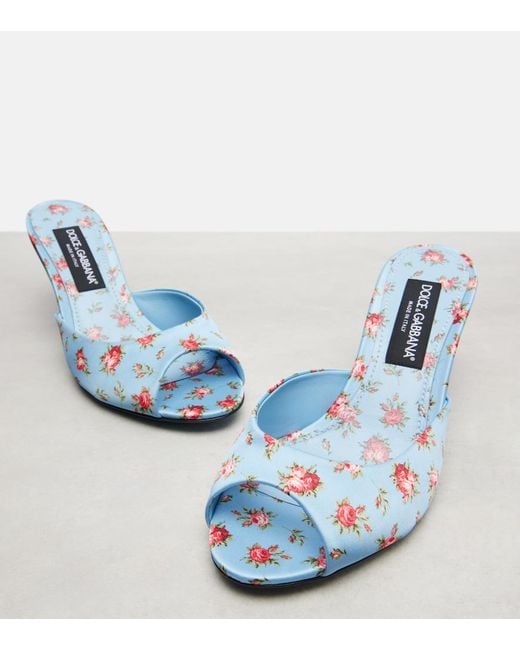 Dolce & Gabbana Blue Keira 60 Floral Satin Mules