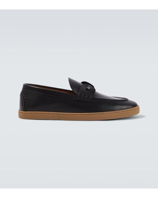 Christian Louboutin Black Chambeliboat Leather Slip-On Shoes for men