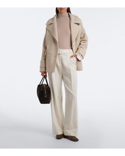 Eleventy White Belted Wool And Cashmere Wide-Leg Pants