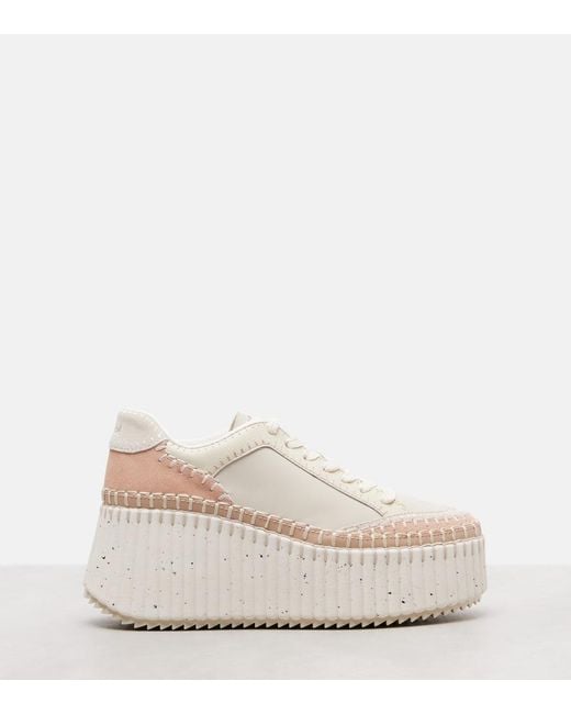 Chloé White Nama Leather Wedge Sneakers