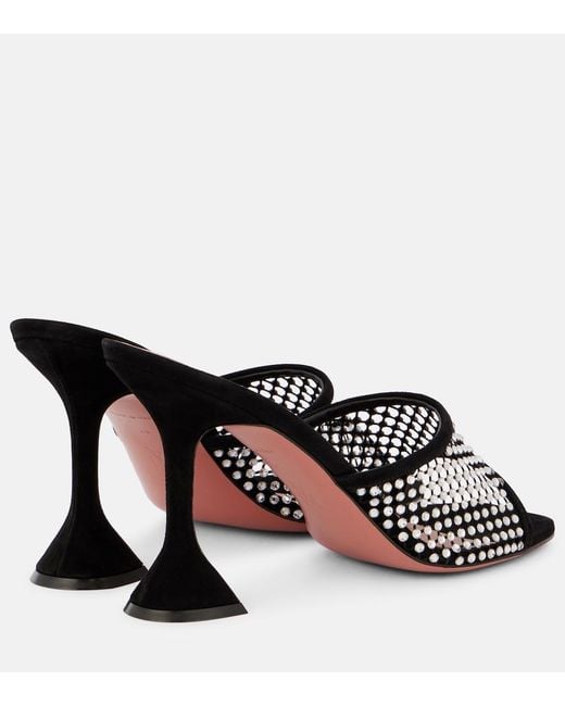 AMINA MUADDI Brown Lupita 95 Suede-Trimmed Mesh Mules