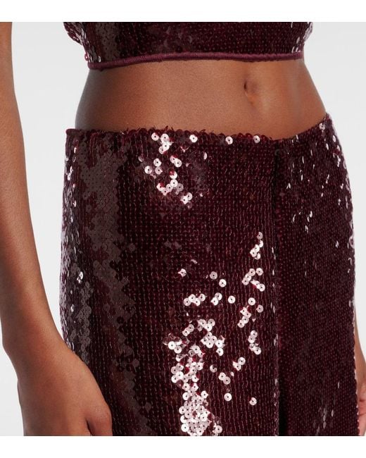 Oseree Red Marylin Sequined Wide-Leg Pants