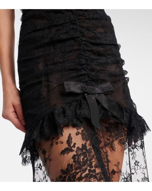 Alessandra Rich Black Bow-Detail Cotton-Blend Lace Gown