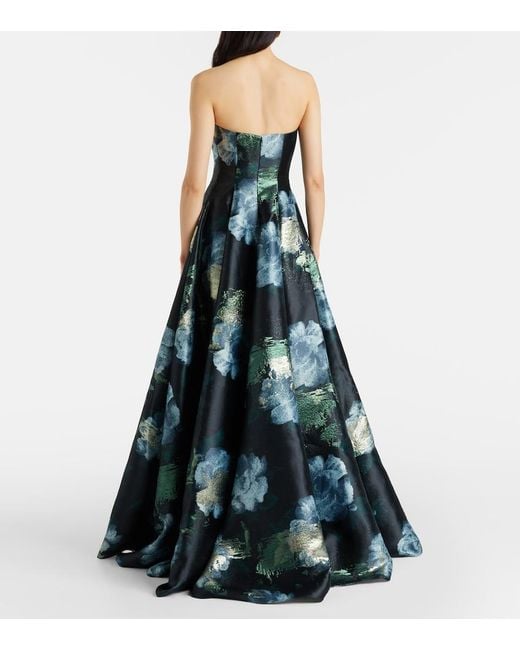 Markarian Black Laila Floral Brocade Bustier Gown