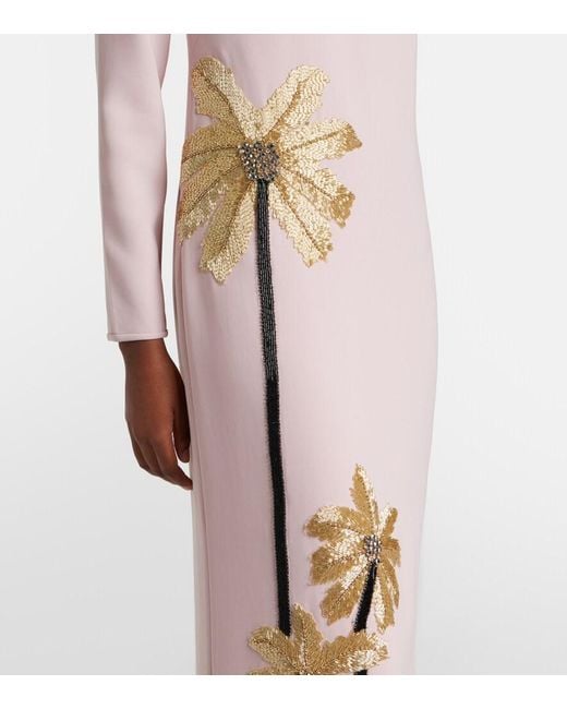 Costarellos Pink Nevina Crystal-Embellished Crepe Gown