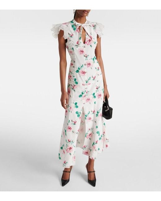 Alessandra Rich White Floral Silk Midi Dress