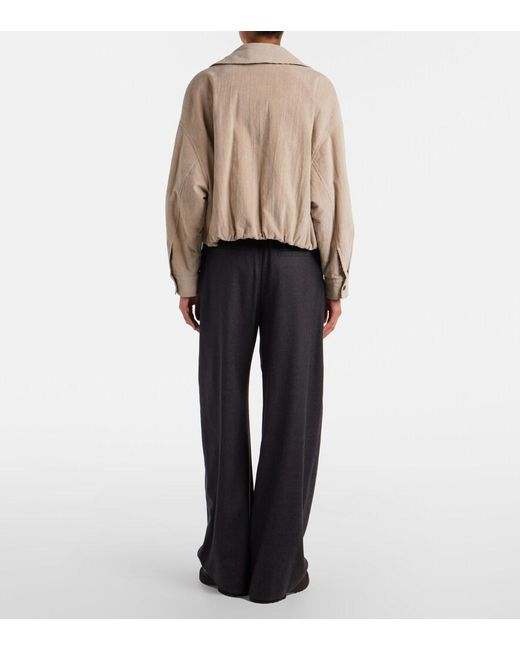 Brunello Cucinelli Black Monili Virgin Wool Wide-Leg Pants