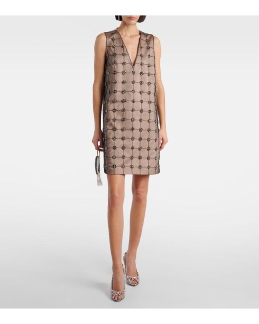 Max Mara Natural Acino Embellished Tulle And Satin Minidress