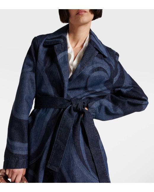 Manteau brode en jean Dries Van Noten en coloris Blue