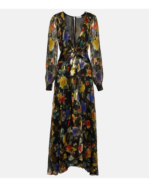 Rixo Black Meera Floral Fil Coupe Silk-blend Gown