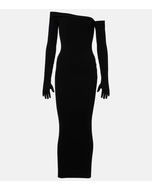 Abito lungo asimmetrico con scollo bardot di Jean Paul Gaultier in Black