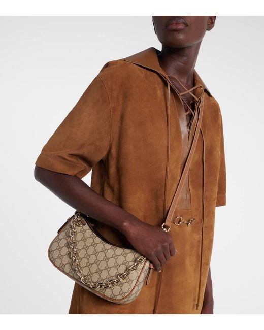 Gucci Gray Gg Emblem Small Canvas Shoulder Bag