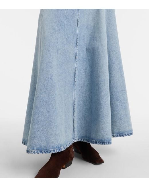 7 For All Mankind Blue Drama High-Rise Cotton Denim Maxi Skirt