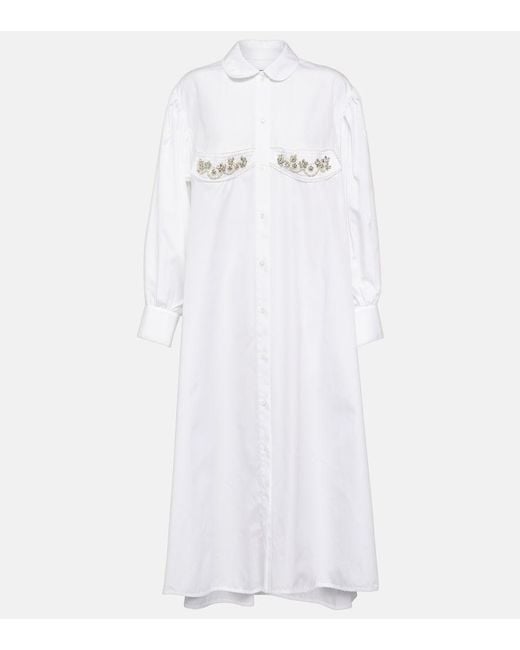 Simone Rocha White Crystal-Embellished Cotton Midi Dress