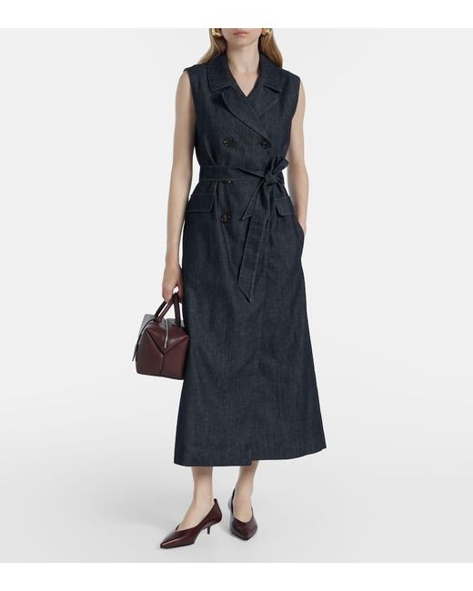 Max Mara Blue Greta Belted Denim Maxi Dress