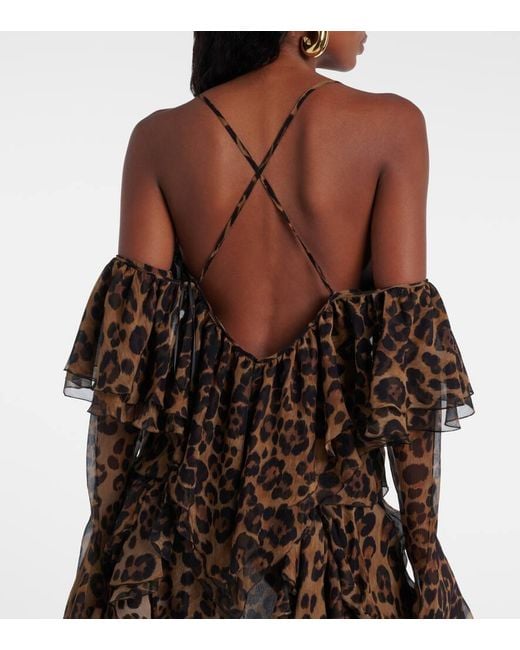 Blumarine Brown Leopard-Print Draped Silk Top