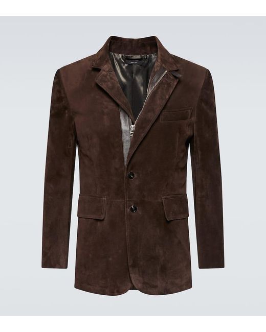 Tom Ford Brown Leather-Trimmed Suede Blazer for men
