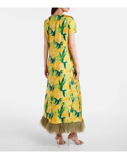 LaDoubleJ Green Maxikleid Swing Aus Seide Mit Federn