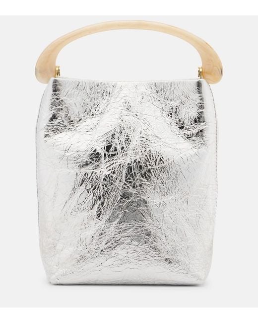 Dries Van Noten White Crisp Mini Metallic Leather Top-Handle Bag