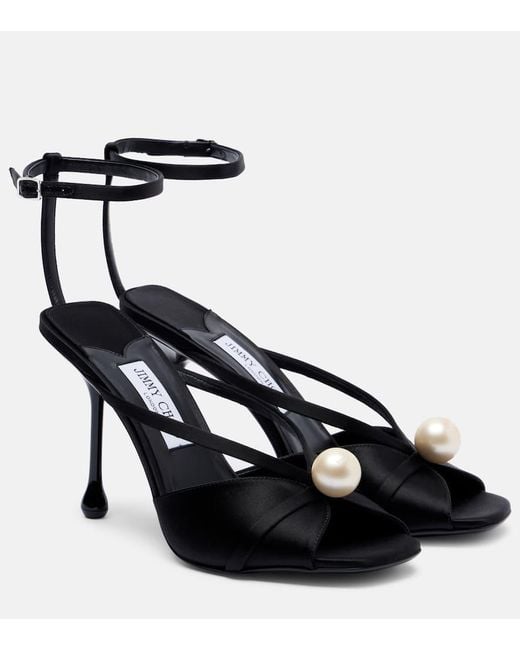 Jimmy Choo Black Siva 95 Embellished Satin Sandals