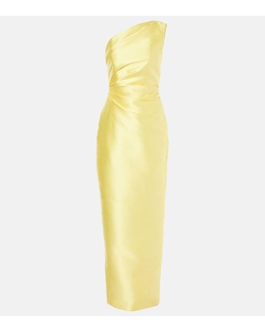 Solace London Yellow Kira One-Shoulder Twill Maxi Dress