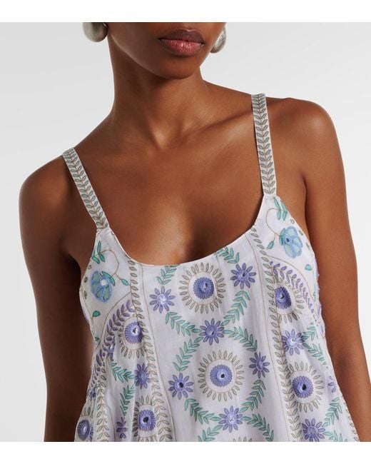 Juliet Dunn Blue Embellished Floral Cotton Midi Dress