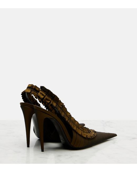 Saint Laurent Brown Madeleine Taffeta Slingback Pumps