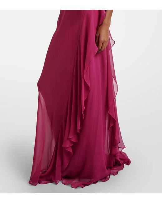 The Sei Pink One-Shoulder Ruffled Silk Gown