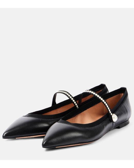 Aquazzura Black Romy Leather Mary Jane Flats