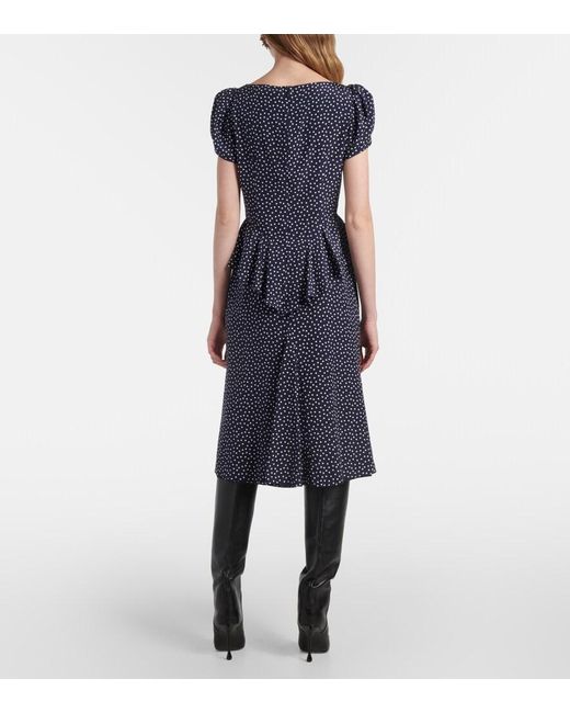 Alessandra Rich Blue Polka-Dot Silk Midi Dress